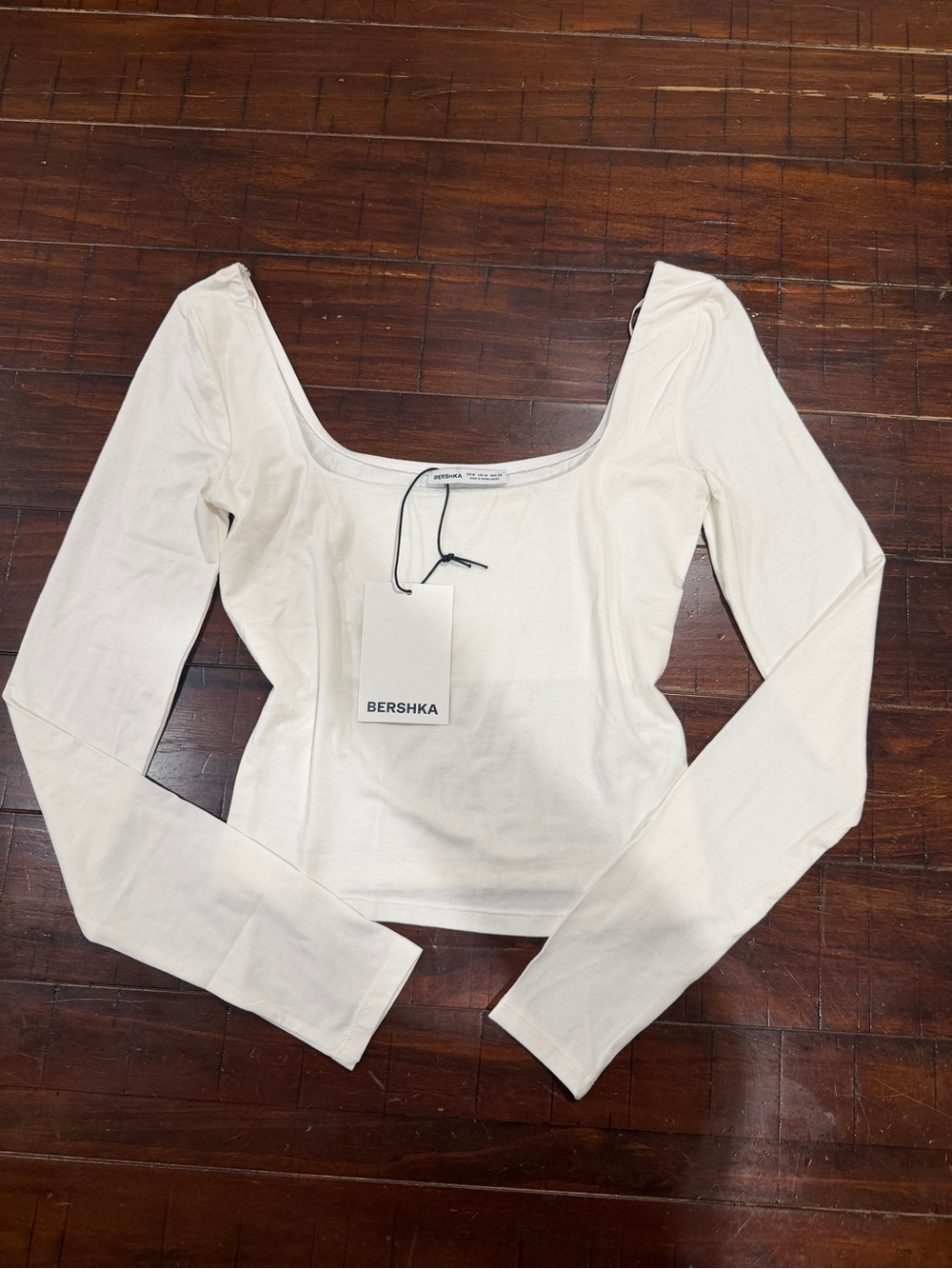 White Square Neck Long Sleeve Top